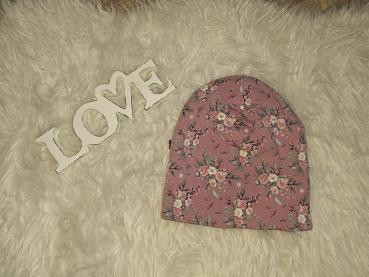 Beanie Kopfumfang 53-56cm "Blumen altrosa"